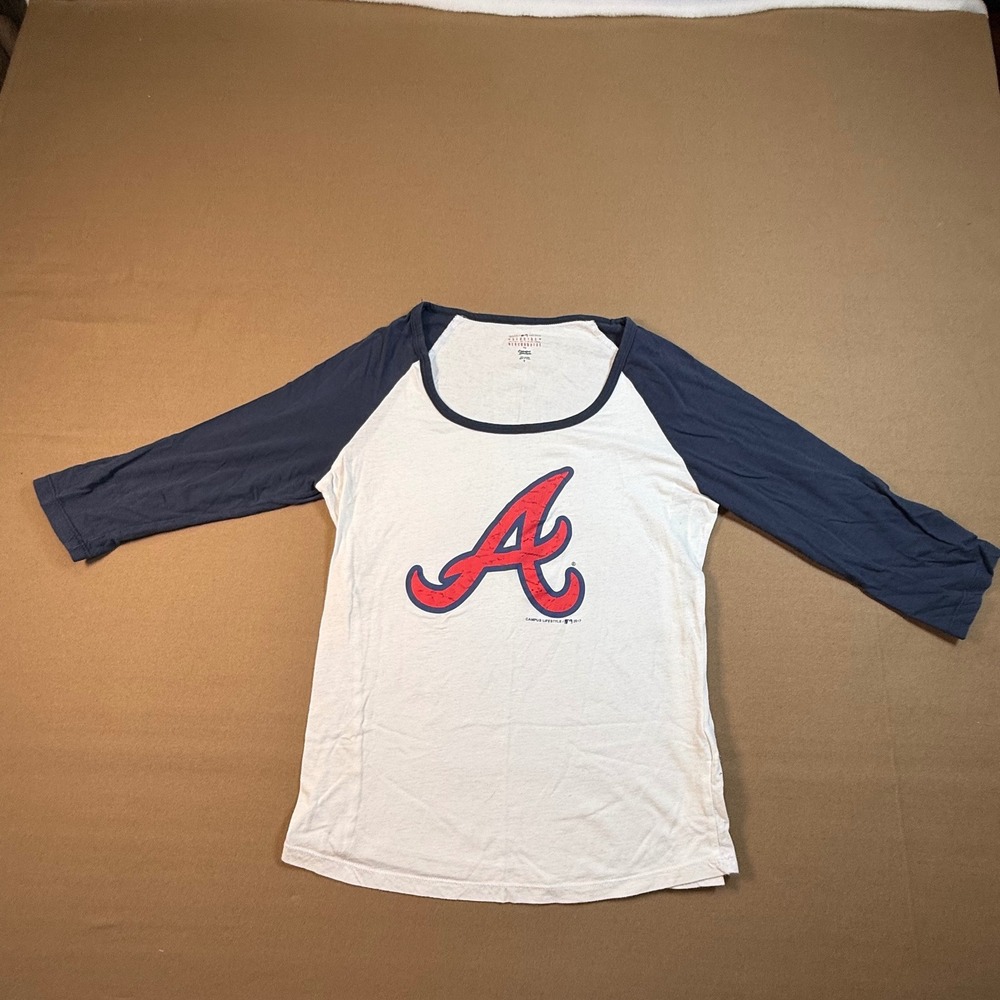 Atlanta Braves Baseball‎ Raglan Shirt Girls Youth Size Medium Blue and White